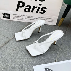 Ladies Flip Flops Fashion High-Heel Sandals Transparent Crystal Mid-Heel Slippers