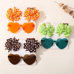 Colorful Kids' Hair Accessories Set with Heart-Shape Sunglasses Dot Hairpins and Bow-Knot Hair Clips for Short Hair.