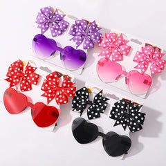 Colorful Kids' Hair Accessories Set with Heart-Shape Sunglasses Dot Hairpins and Bow-Knot Hair Clips for Short Hair.