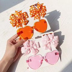 Colorful Kids' Hair Accessories Set with Heart-Shape Sunglasses Dot Hairpins and Bow-Knot Hair Clips for Short Hair.