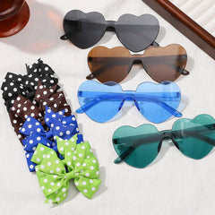 Colorful Kids' Hair Accessories Set with Heart-Shape Sunglasses Dot Hairpins and Bow-Knot Hair Clips for Short Hair.