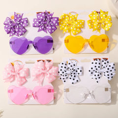 Colorful Kids' Hair Accessories Set with Heart-Shape Sunglasses Dot Hairpins and Bow-Knot Hair Clips for Short Hair.