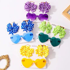 Colorful Kids' Hair Accessories Set with Heart-Shape Sunglasses Dot Hairpins and Bow-Knot Hair Clips for Short Hair.