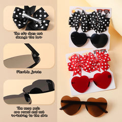 Colorful Kids' Hair Accessories Set with Heart-Shape Sunglasses Dot Hairpins and Bow-Knot Hair Clips for Short Hair.