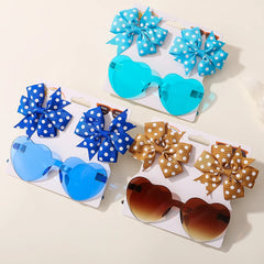Colorful Kids' Hair Accessories Set with Heart-Shape Sunglasses Dot Hairpins and Bow-Knot Hair Clips for Short Hair.