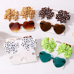 Colorful Kids' Hair Accessories Set with Heart-Shape Sunglasses Dot Hairpins and Bow-Knot Hair Clips for Short Hair.