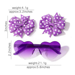Colorful Kids' Hair Accessories Set with Heart-Shape Sunglasses Dot Hairpins and Bow-Knot Hair Clips for Short Hair.