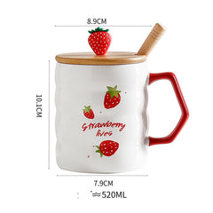 Bamboo Lid Strawberry Mug Large Capacity Ceramic Mug