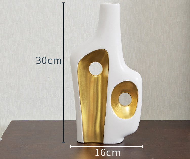 Luxury Ceramic Vase Decoration Desktop Flower Arrangement Abstract Art Double Mouth White Floral Modern Home Decoration Wedding